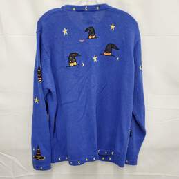 VTG Quacker Factory WM's Halloween Blue Knit Embroidered Cardigan Size L alternative image