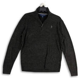 Mens Black 1/4 Zip Long Sleeve Ribbed Hem Pullover Sweater Size Medium