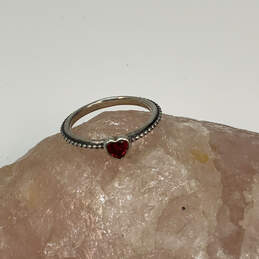 Designer Pandora S925 ALE Sterling Silver Ruby Heart Stone Band Ring