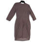 NWT Womens Purple Long Sleeve Tie Waist Back Zip Sheath Dress Size 12 image number 2