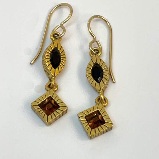 Designer Patricia Locke Gold-Tone Geometric Stones Dangle Drop Earrings image number 2