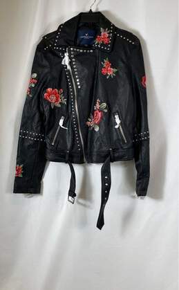NWT American Eagle Womens Black Floral Leather Short Motorcycle Jacket Size XL