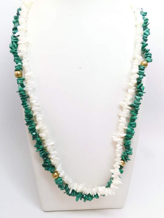 Artisan Brass, Malachite & Mother of Pearl Beaded Necklaces image number 1