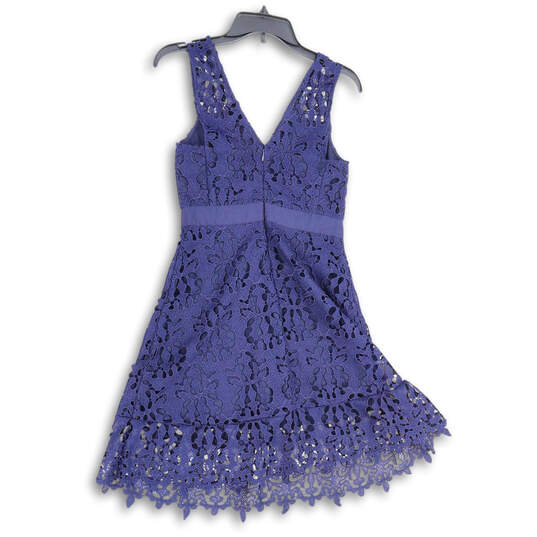 Womens Blue Lace Sleeveless V-Neck Back Zip Short A-Line Dress Size 4P image number 2