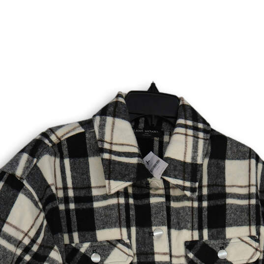 NWT Womens Black White Plaid Spread Collar Cropped Jacket Size 14/16 image number 3
