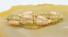 Vintage 10K Yellow & Rose Gold Etched Textured Leaves & Granulated Grapes Bar Brooch 6.5g alternative image