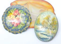 Vintage Russian Colorful Hand Painted Brooches 38.5g alternative image