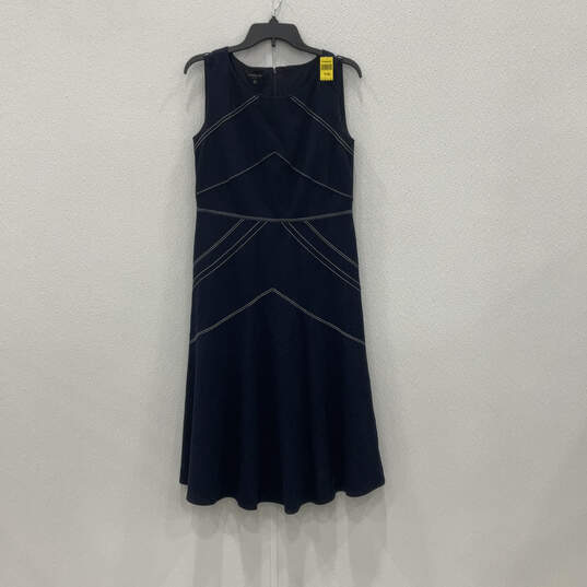 NWT Womens Blue White Sleeveless Back Zip Midi A-Line Dress Size 6 image number 2