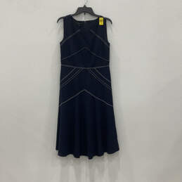 NWT Womens Blue White Sleeveless Back Zip Midi A-Line Dress Size 6 alternative image