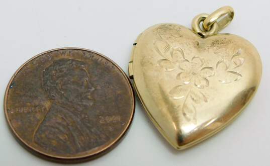 14K Yellow Gold Etched Flower & Leaves Heart Locket Pendant 4.7g image number 6