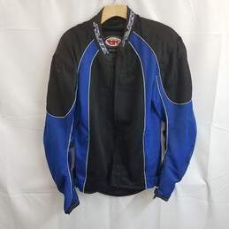 NJK Leathers Mens Padded Biker Jacket Black / Blue Polyester Lined - Size Medium