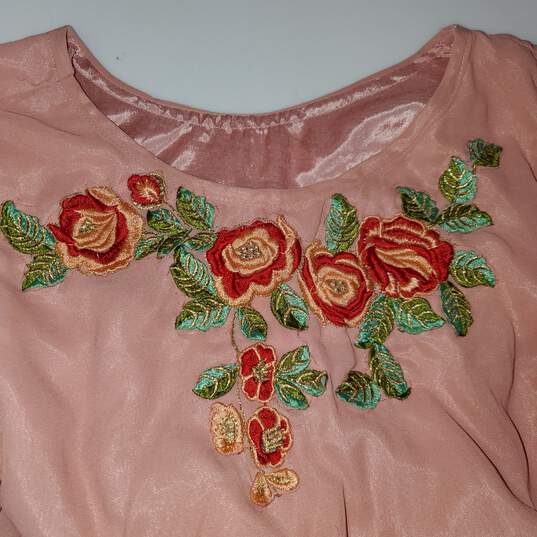 Unbranded Pink Floral Embroidered Long Sleeve Dress No Size image number 3