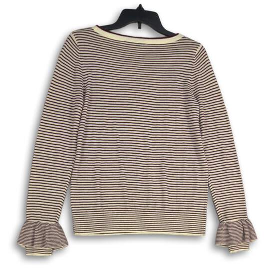 NWT LOFT Womens Red White Striped Knitted Round Neck Pullover Sweater Size S image number 2