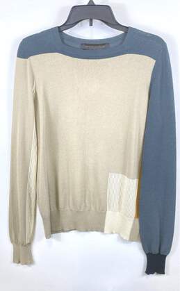Proenza Schouler Mens Tan Blue Cotton Long Sleeve Pullover Sweater Size Large