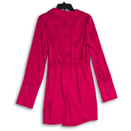 NWT Womens Hot Pink Satin Collared Cuff Detail Long Sleeve Wrap Dress Sz 4 alternative image