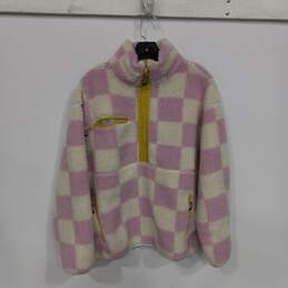 Levi's Women's Pink & White Check 1/2 Zip Pullover Fleece Jacket Size M