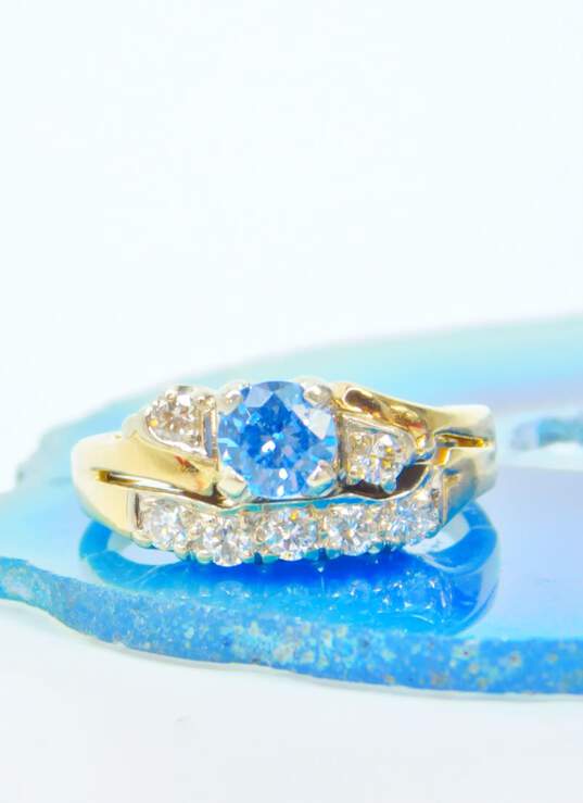 Vintage 14K White Gold 0.21 CTTW Diamond & Blue Spinel Ring 4.5g image number 1