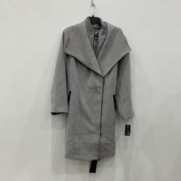 NWT Womens Gray Long Sleeve Pocket Waist Belted Zipper Overcoat Size 1X