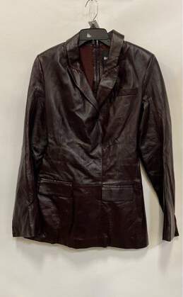 Hugo Boss Womens Brown Leather Long Sleeve Pockets Button Front Jacket Size XS