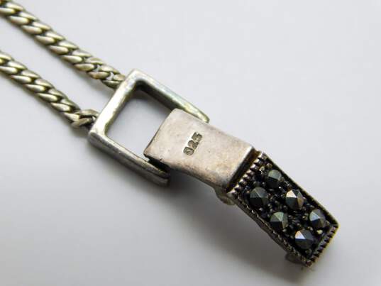 Sterling Silver Marcasite Black Glass & Enamel Whale Pendant Necklaces Heart Slider Bracelet & Ring 26.6g image number 6