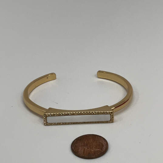 Designer Kate Spade Gold-Tone Rectangle Rhinestone Shell Cuff Bracelet image number 4