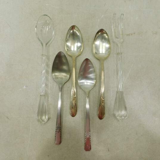 VNTG Silver Plate & Glass Lucite Serving Utensils Forks Spoons Knives Servers image number 4