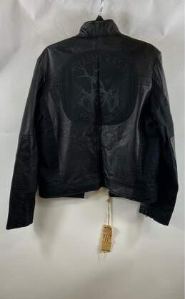William Rast Mens Black Leather Long Sleeve Collared Biker Jacket Size Medium alternative image