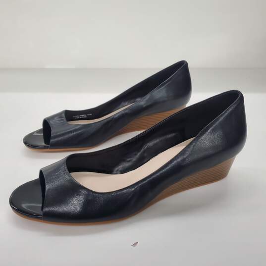 Cole Haan Women's Elsie Black Leather Open Toe Wedge Heels Size 10.5B image number 2