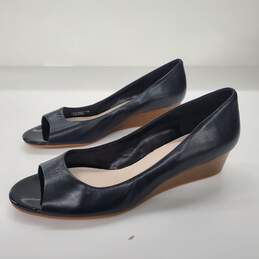 Cole Haan Women's Elsie Black Leather Open Toe Wedge Heels Size 10.5B alternative image