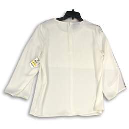 NWT Alfani Womens White Embellished Long Sleeve Back Zip Pullover Blouse Top M alternative image