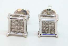 10K White Gold 0.08 CTTW Diamond Pave Square Stud Earrings 1.1g