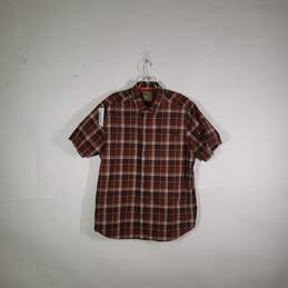 Mens Plaid Collared Short Sleeve Chest Pocket Button-Up Shirt Size Large