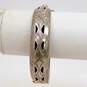 Vintage Taxco Sterling Silver Etched Cut Out Bangle Bracelet w/ Safety Chain 41.7g image number 2