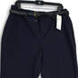NWT Womens Navy Blue Flat Front Slash Pockets Trouser Pants Size 12 image number 3
