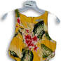 Womens Yellow Floral Round Neck Cut Off Waist Back Zip A-Line Dress Size S image number 3