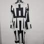 Black White Long Sleeve Back Zip Dress image number 1