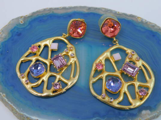 Gerard Yosca Designer Colorful Rhinestone Gild Tone Earrings 20.7g image number 3