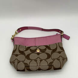 Womens Brown Pink Canvas Monogram Inner Pockets Zipper Classic Shoulder Bag
