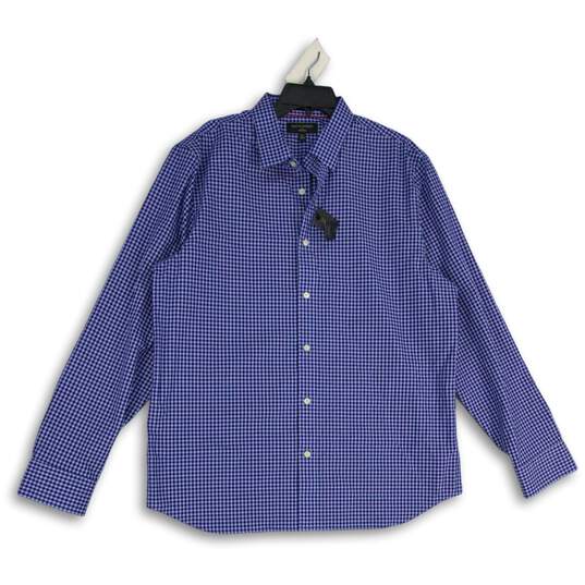 NWT Banana Republic Mens Blue Checked Collared Long Sleeve Button-Up Shirt Sz XL image number 1