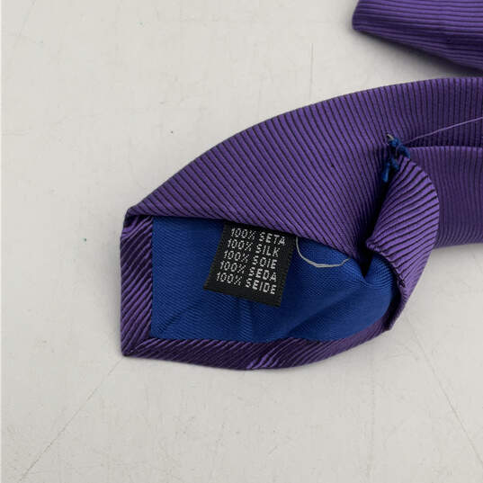 NWT Mens Purple Silk Striped Classic Adjustable Pointed Designer Neck Tie image number 3
