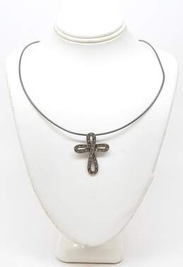 Judith Jack 925 Marcasite Cross Pendant Necklace CZ Hinged Bangle &  Ring alternative image