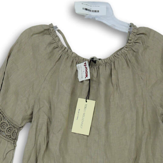 NWT Womens Taupe Linen Off The Shoulder Short A-Line Dress Size Medium image number 4