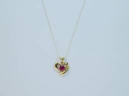 Romantic 10K Yellow Gold Ruby Heart Pendant Necklace 1.7g alternative image