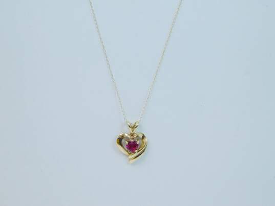 Romantic 10K Yellow Gold Ruby Heart Pendant Necklace 1.7g image number 2