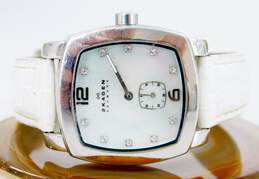 Skagen Denmark Mother Of Pearl Dial White Leather Strap Ladies Watch