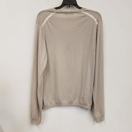 Mens Beige Wool Knitted Long Sleeve V-Neck Pullover Sweater Size Large image number 2