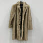 Mens Brown Faux Fur Long Sleeve Collared Button Front Overcoat Size Small image number 3