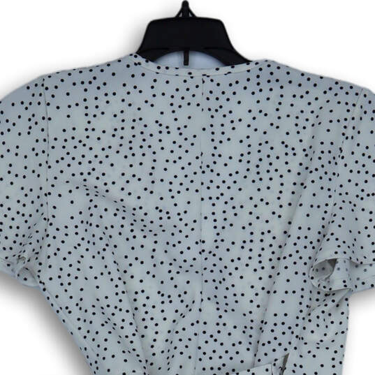 Womens White Polka Dot Wrap V-Neck Ruffle Cap Sleeve Mini Dress Size Small image number 4