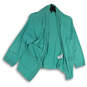 Womens Green Knitted Long Sleeve Pockets Open Front Cardigan Sweater Size S image number 1