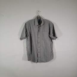Mens Cotton Striped Collared Short Sleeve Chest Pocket Button-Up Shirt Size L